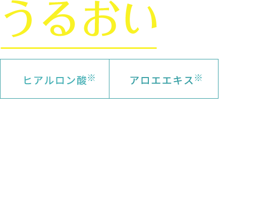 うるおい成分配合※[ヒアルロン酸※][アロエエキス※]アルコールで荒れがちな手肌をいたわるうるおい成分配合。一日に何度も使うものだから、肌へのやさしさにもこだわりました。※ヒアルロン酸Na(保湿)、アロエベラ葉エキス（保湿）